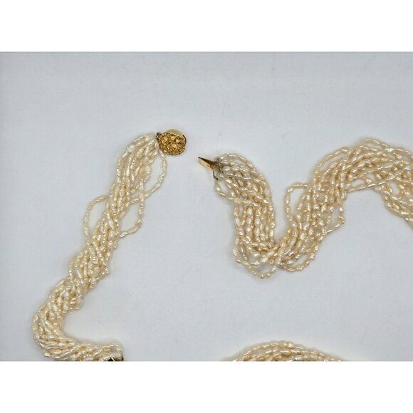 Vintage 10 strands of freshwater pearls Torsade Necklace Matinee 28" adjustable - Picture 6 of 6